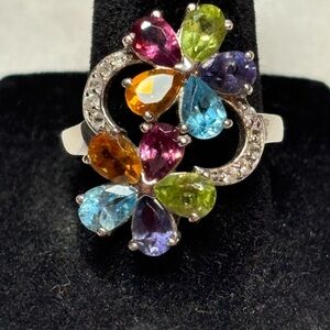 Multi-Color Teardrop Gemstone Floral Ring - Women Jewelry
